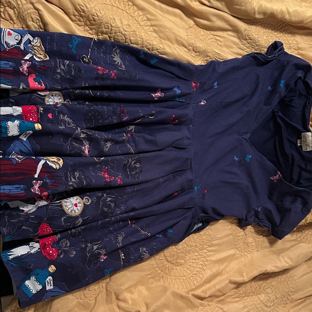 Lindy Bop Navy Blue Dress with Multicolor Print